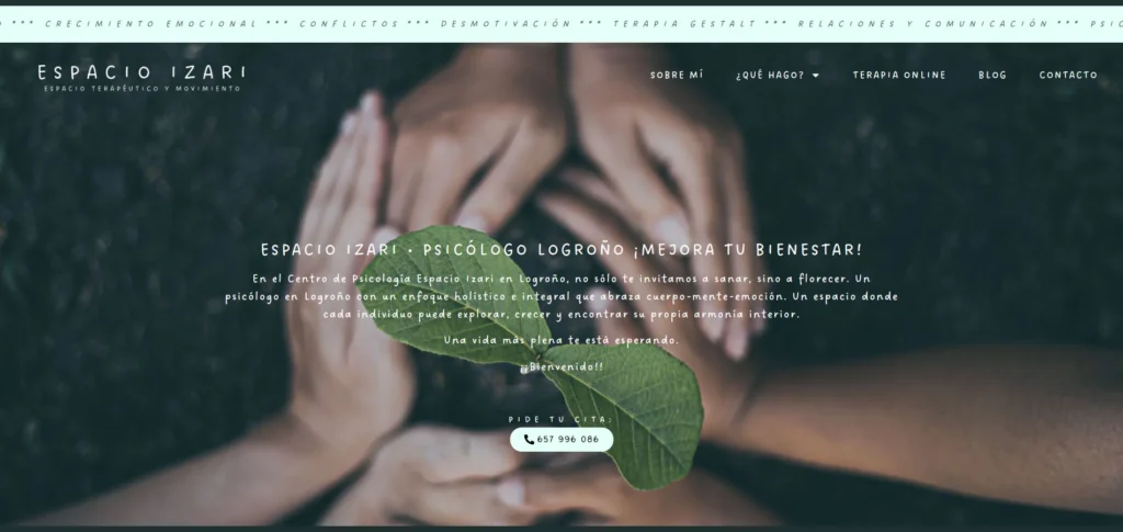 diseño web para dentro de psicología espacio izari de Logroño