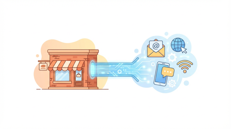 Ilustración de una tienda conectada al marketing digital para conseguir leads con inbound marketing.