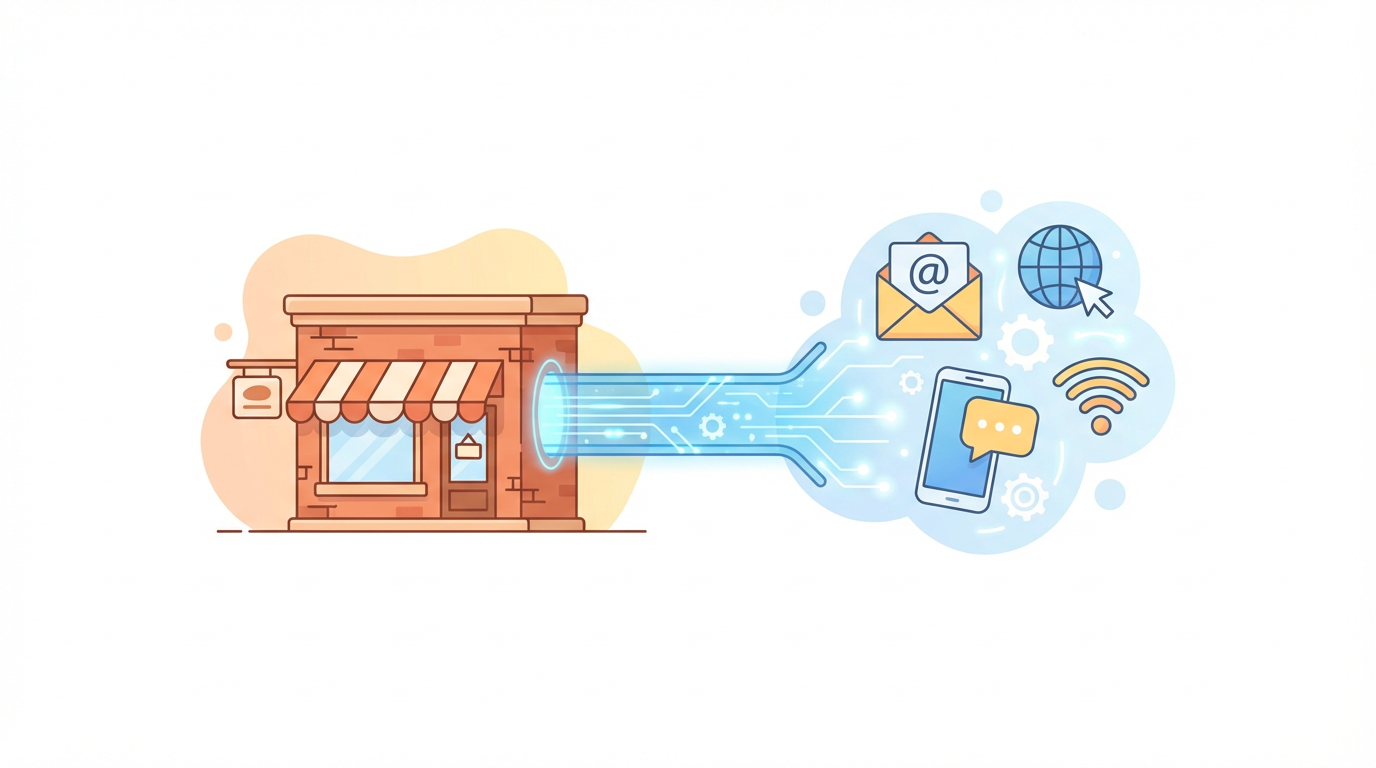 Ilustración de una tienda conectada al marketing digital para conseguir leads con inbound marketing.